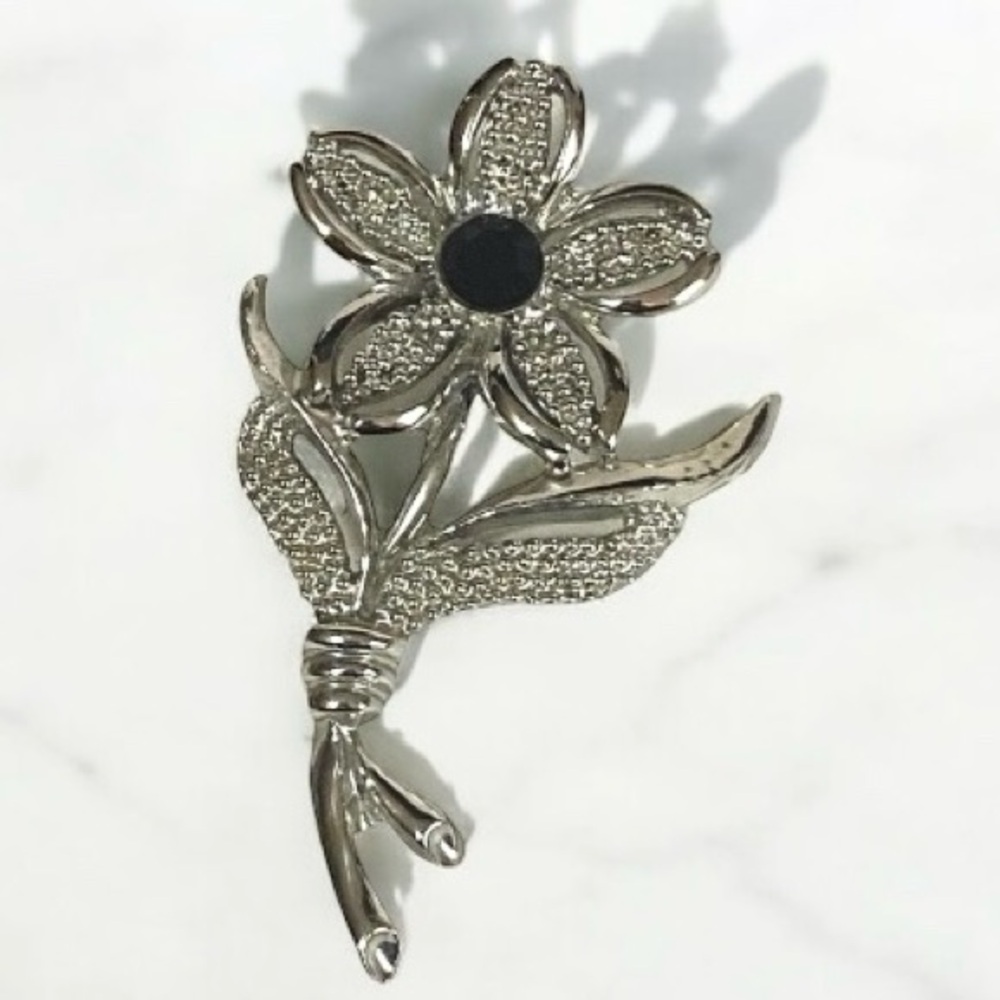 Sarah Coventry 1950’s Silver Flower Brooch, 2.5” Long